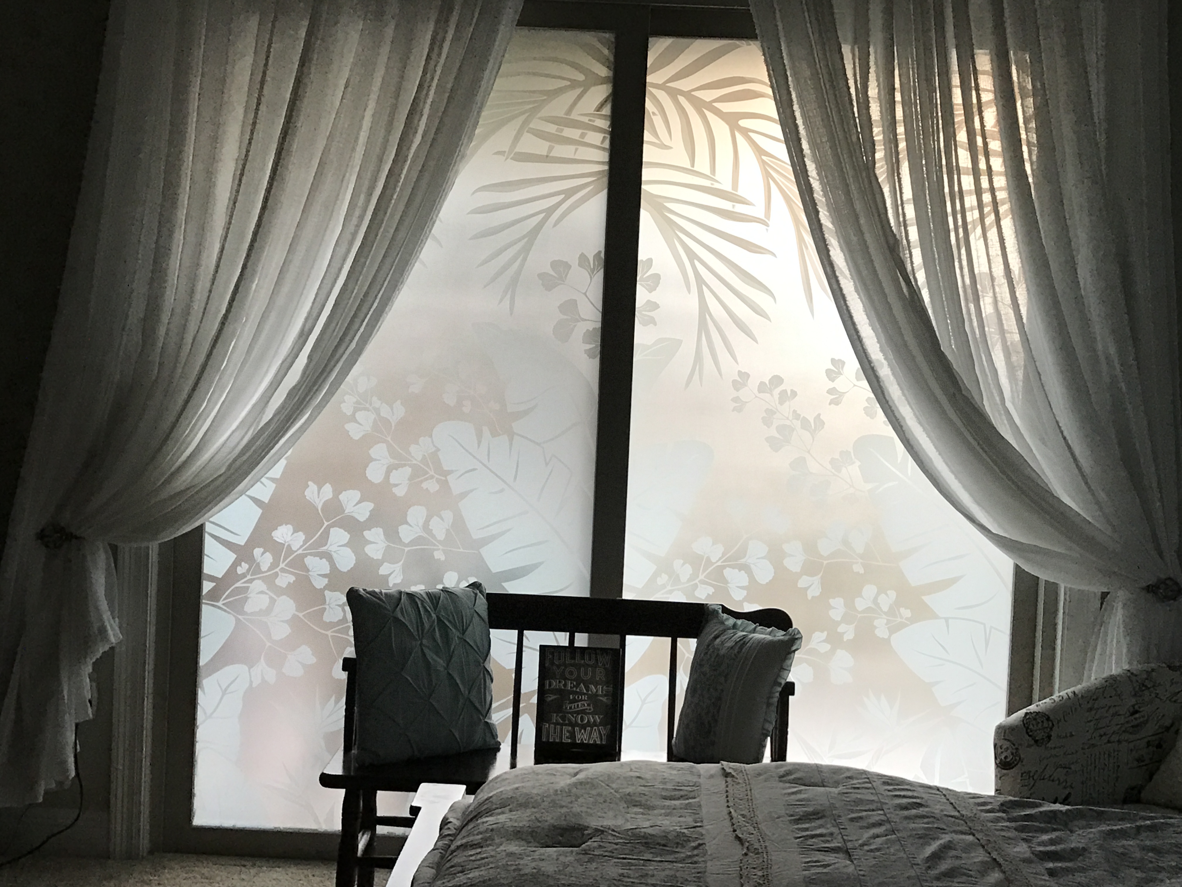Tropical Oasis Privacy Window Film Frosted Sliding Glass Door